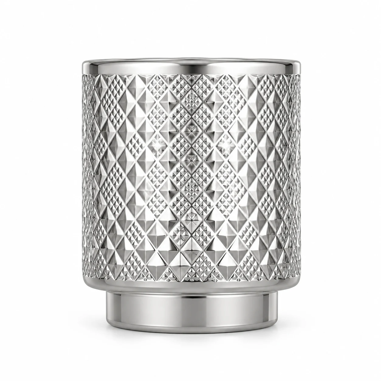 Diamond-Pattern Pedestal Glass Candle Jar (VSS-CJ-061) — silver