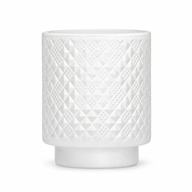 Diamond-Pattern Pedestal Glass Candle Jar (VSS-CJ-061) — matte white
