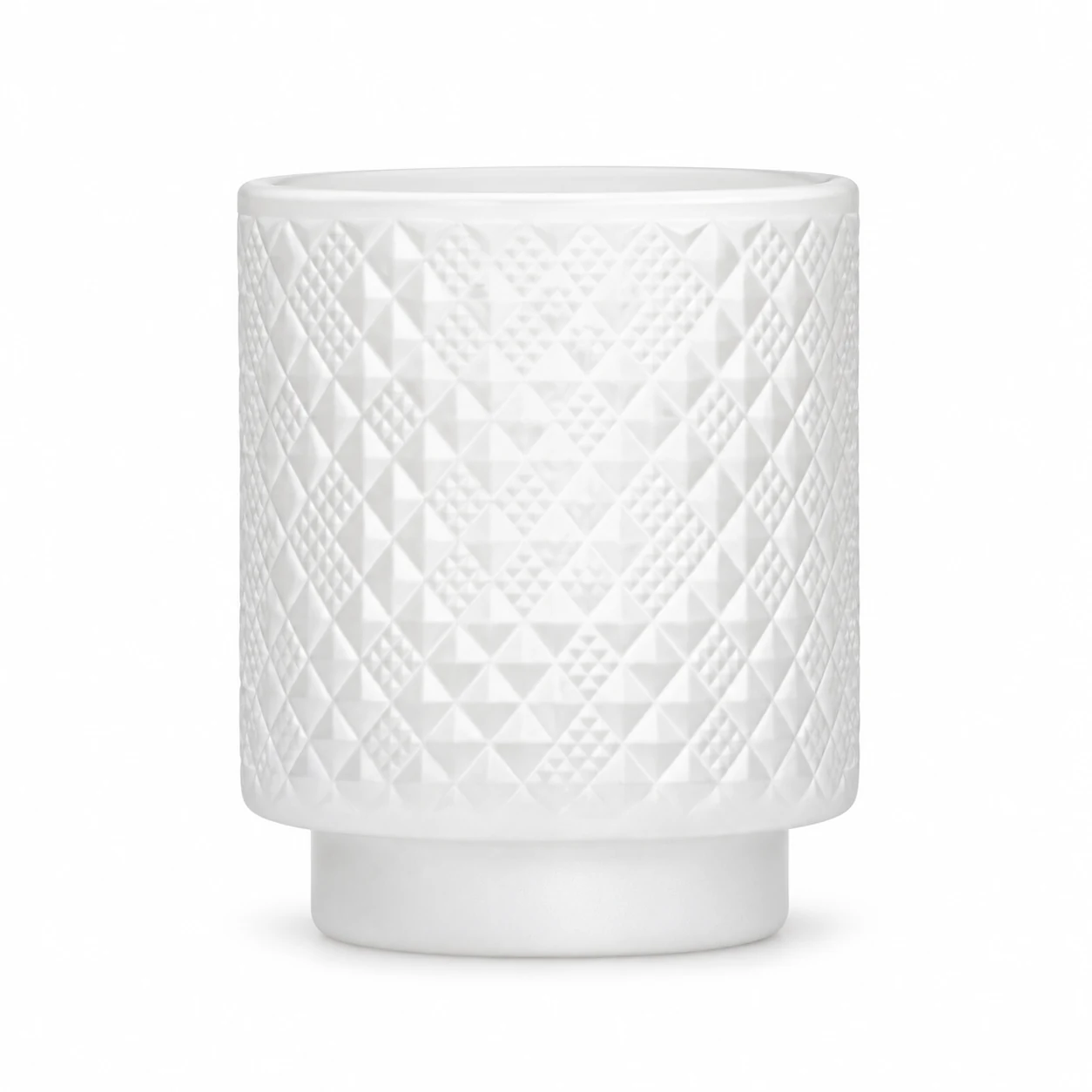 Diamond-Pattern Pedestal Glass Candle Jar (VSS-CJ-061) — matte white