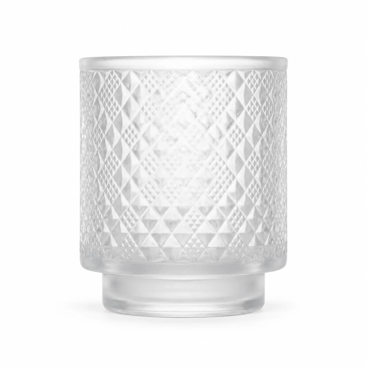Diamond-Pattern Pedestal Glass Candle Jar (VSS-CJ-061) — frosted