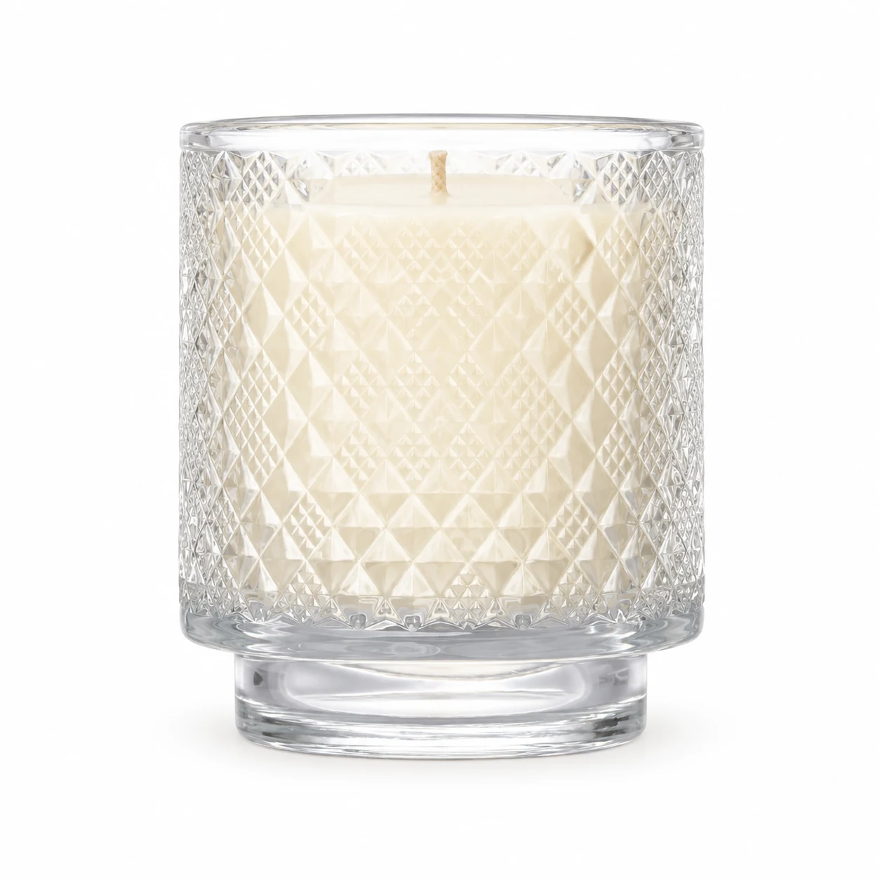 Diamond-Pattern Pedestal Glass Candle Jar (VSS-CJ-061) — clear wax