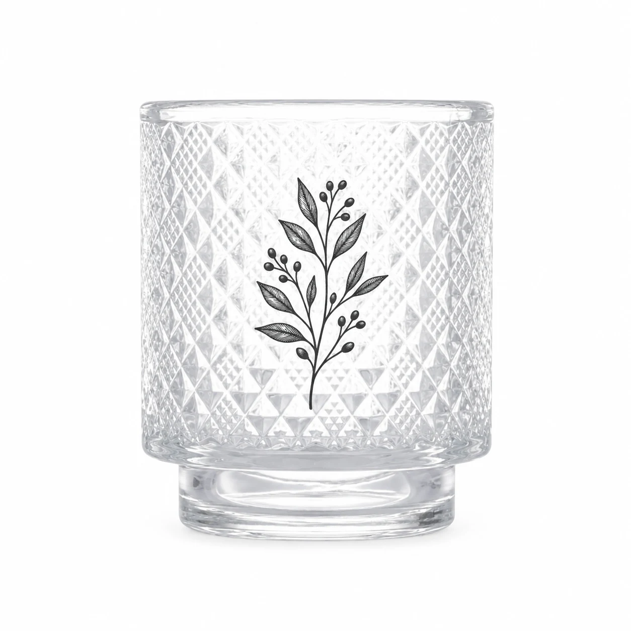 Diamond-Pattern Pedestal Glass Candle Jar (VSS-CJ-061) — screen printing