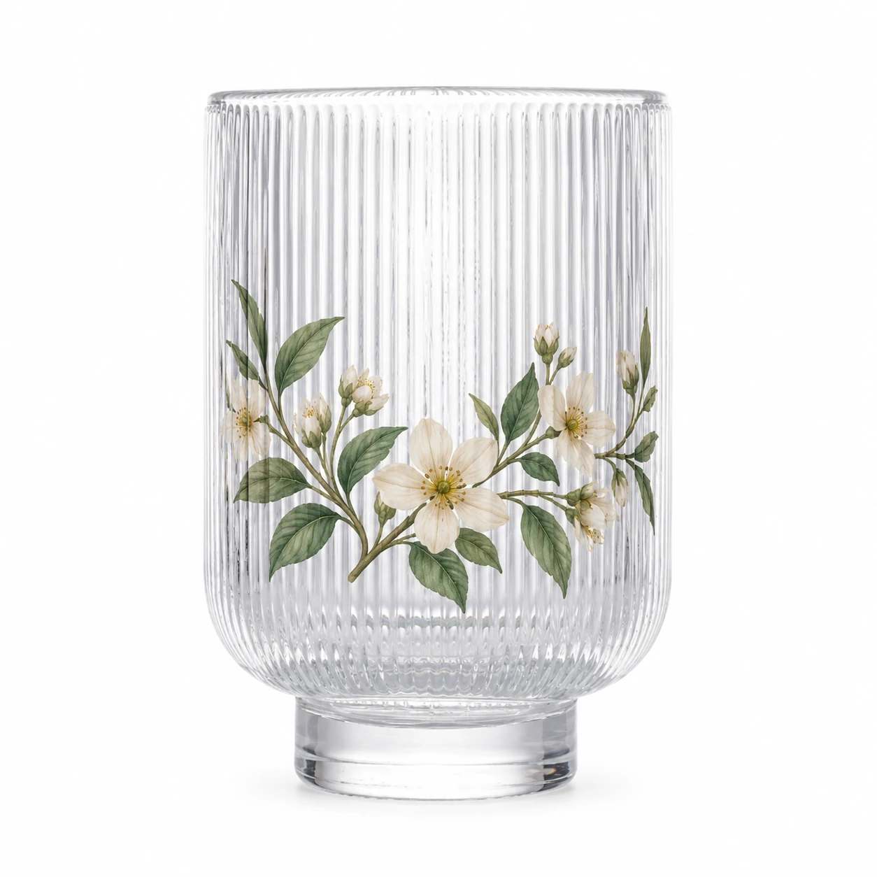 450ml Fine-Ribbed Pedestal Glass Candle Jar - VSS-CJ-062 — botanical decal