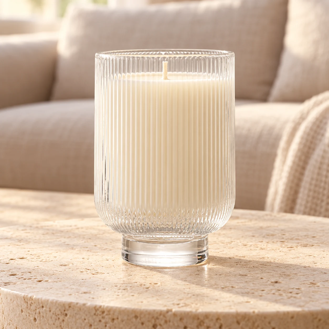 450ml Fine-Ribbed Pedestal Glass Candle Jar - VSS-CJ-062 — lifestyle 01