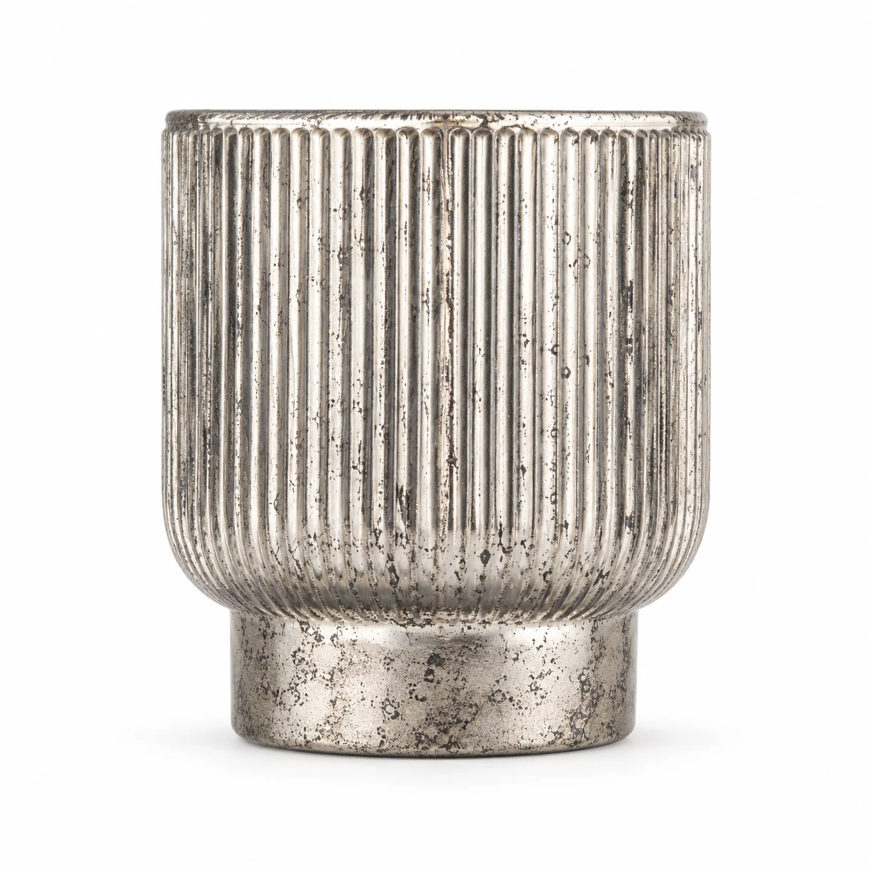 180ml Fine-Ribbed Pedestal Glass Candle Jar - VSS-CJ-063 — silver corroded