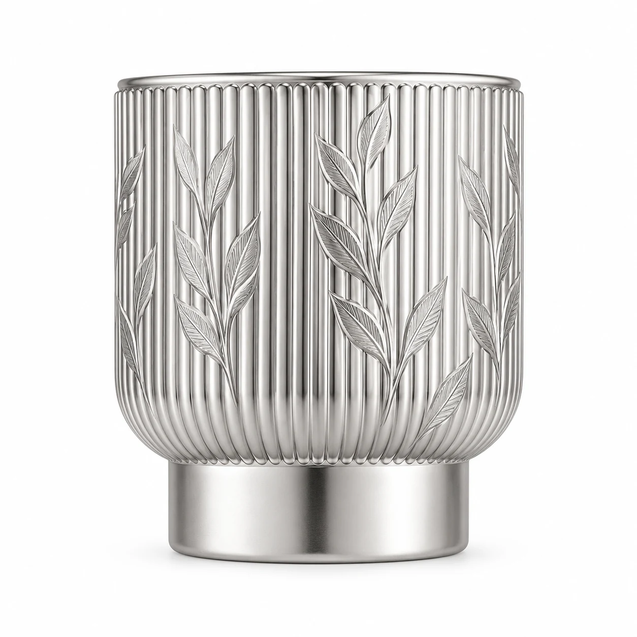 180ml Fine-Ribbed Pedestal Glass Candle Jar - VSS-CJ-063 — silver engraved