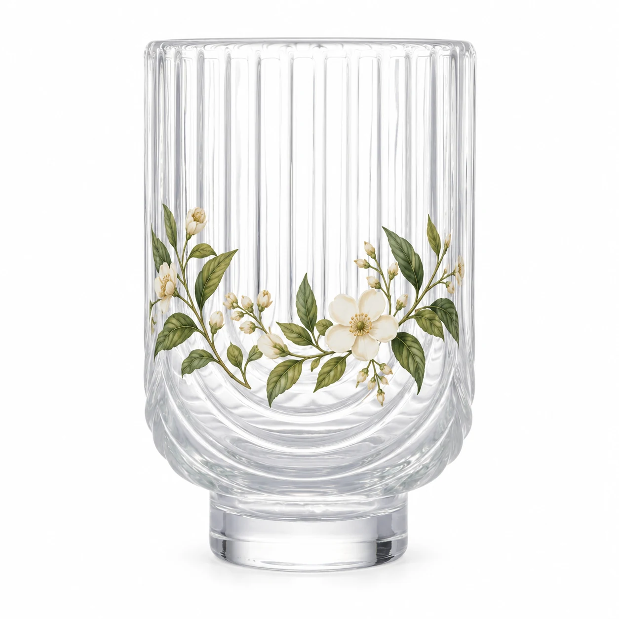 450ml Arch-Pattern Pedestal Glass Candle Jar - VSS-CJ-064 — botanical decal