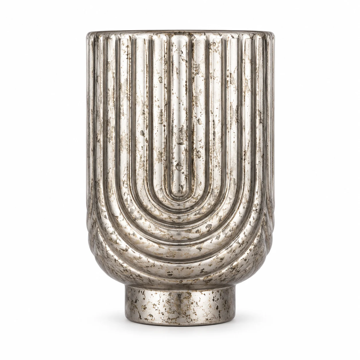 450ml Arch-Pattern Pedestal Glass Candle Jar - VSS-CJ-064 — silver corroded