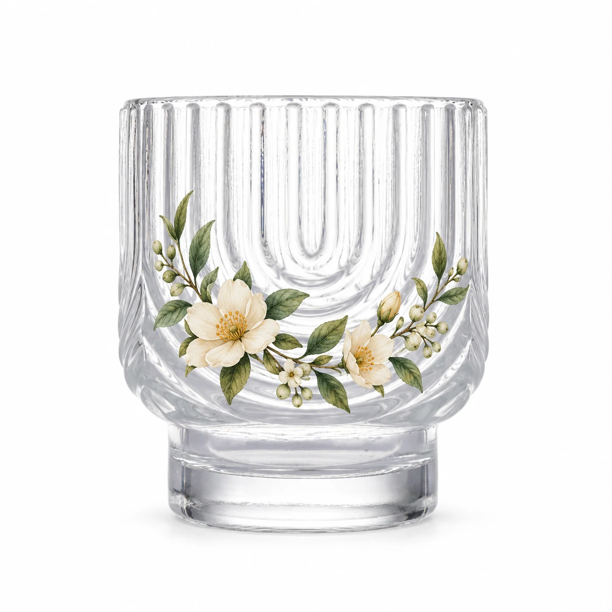180ml Arch-Pattern Pedestal Glass Candle Jar - VSS-CJ-065 — botanical decal