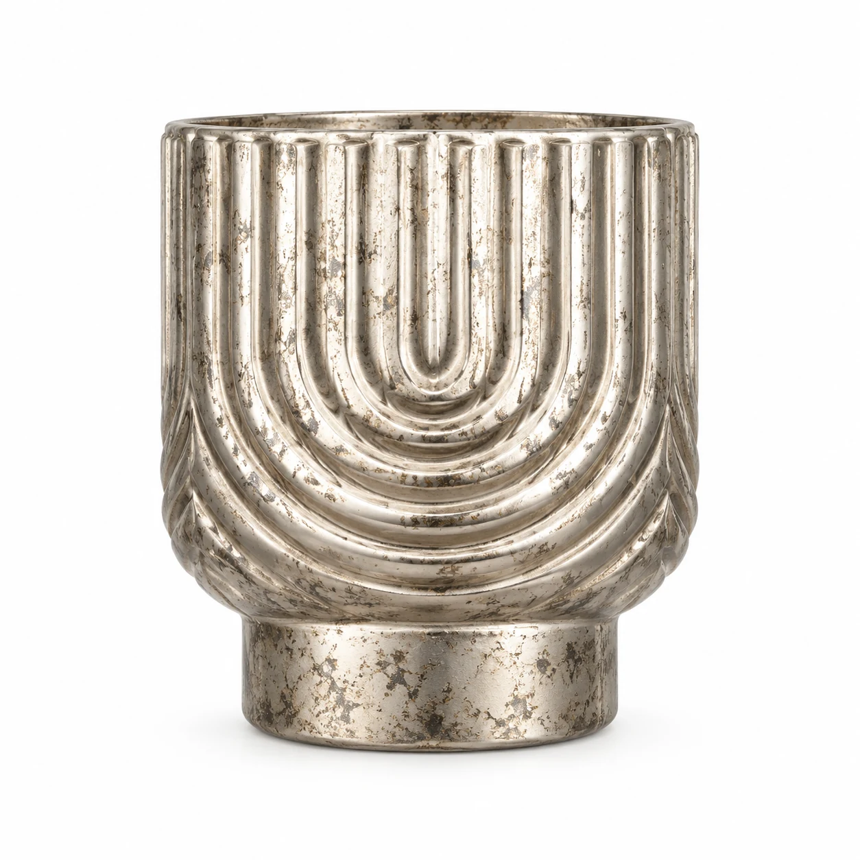 180ml Arch-Pattern Pedestal Glass Candle Jar - VSS-CJ-065 — silver corroded