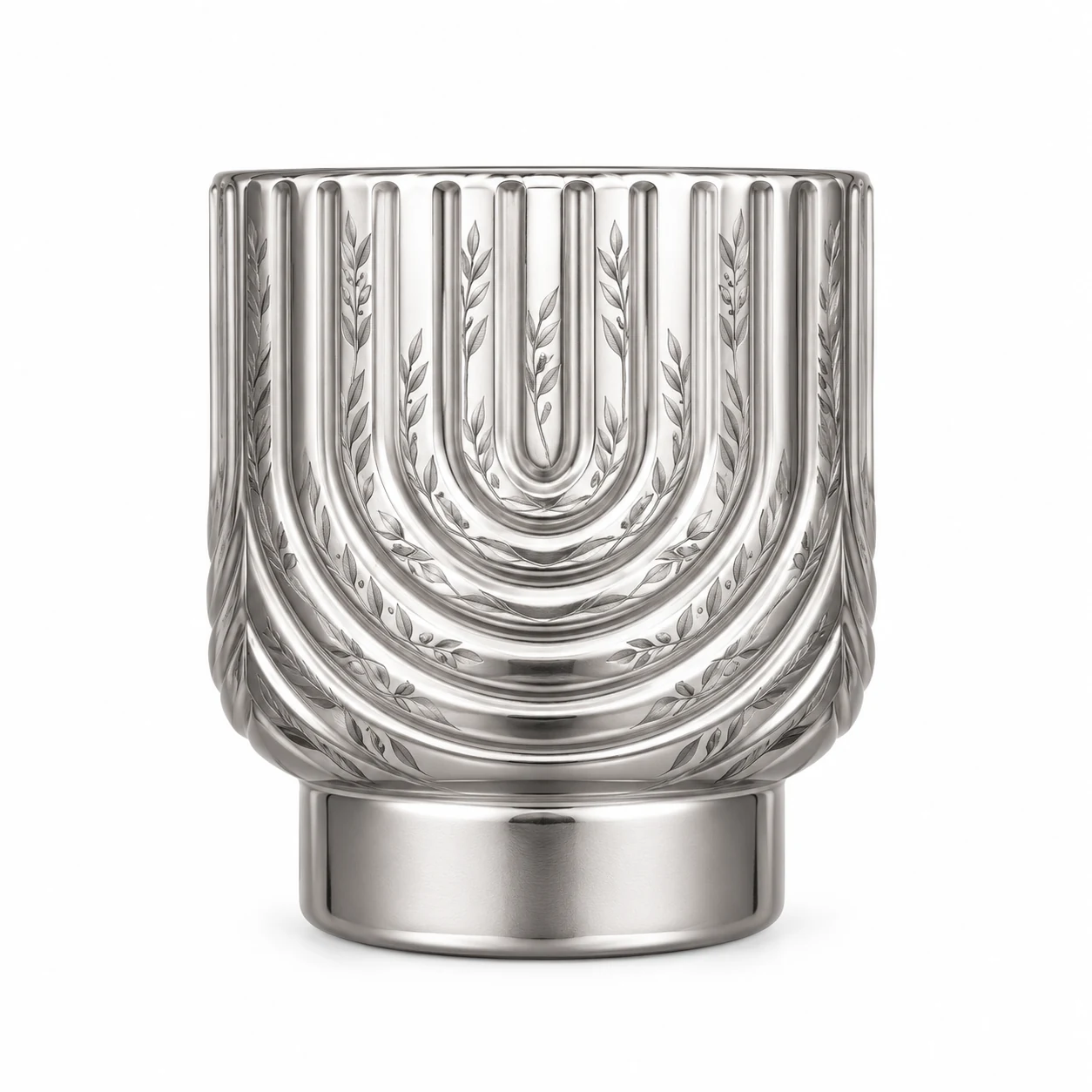 180ml Arch-Pattern Pedestal Glass Candle Jar - VSS-CJ-065 — silver engraved