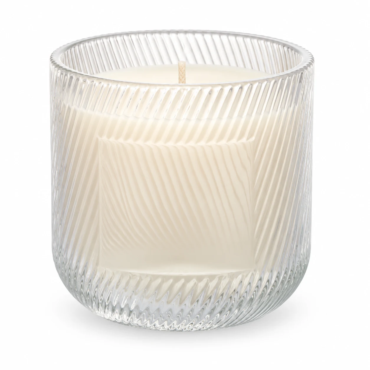 Spiral-Ribbed Glass Candle Jar (VSS-CJ-066) — clear wax