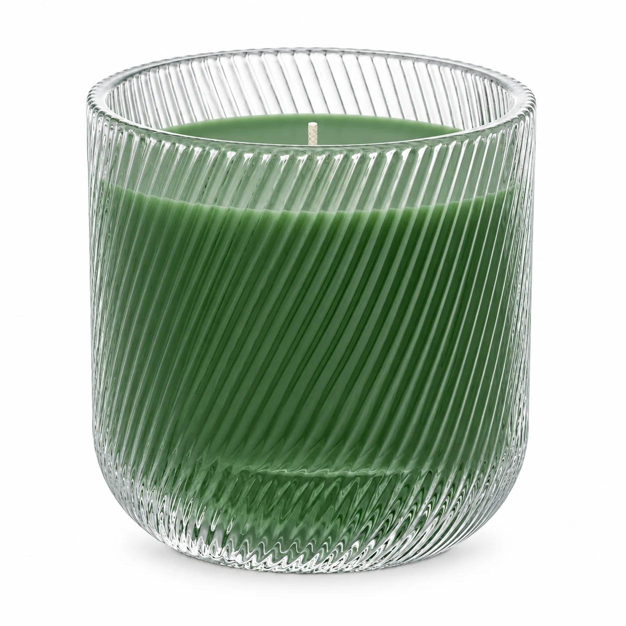 Spiral-Ribbed Glass Candle Jar (VSS-CJ-066) — candle application — green wax