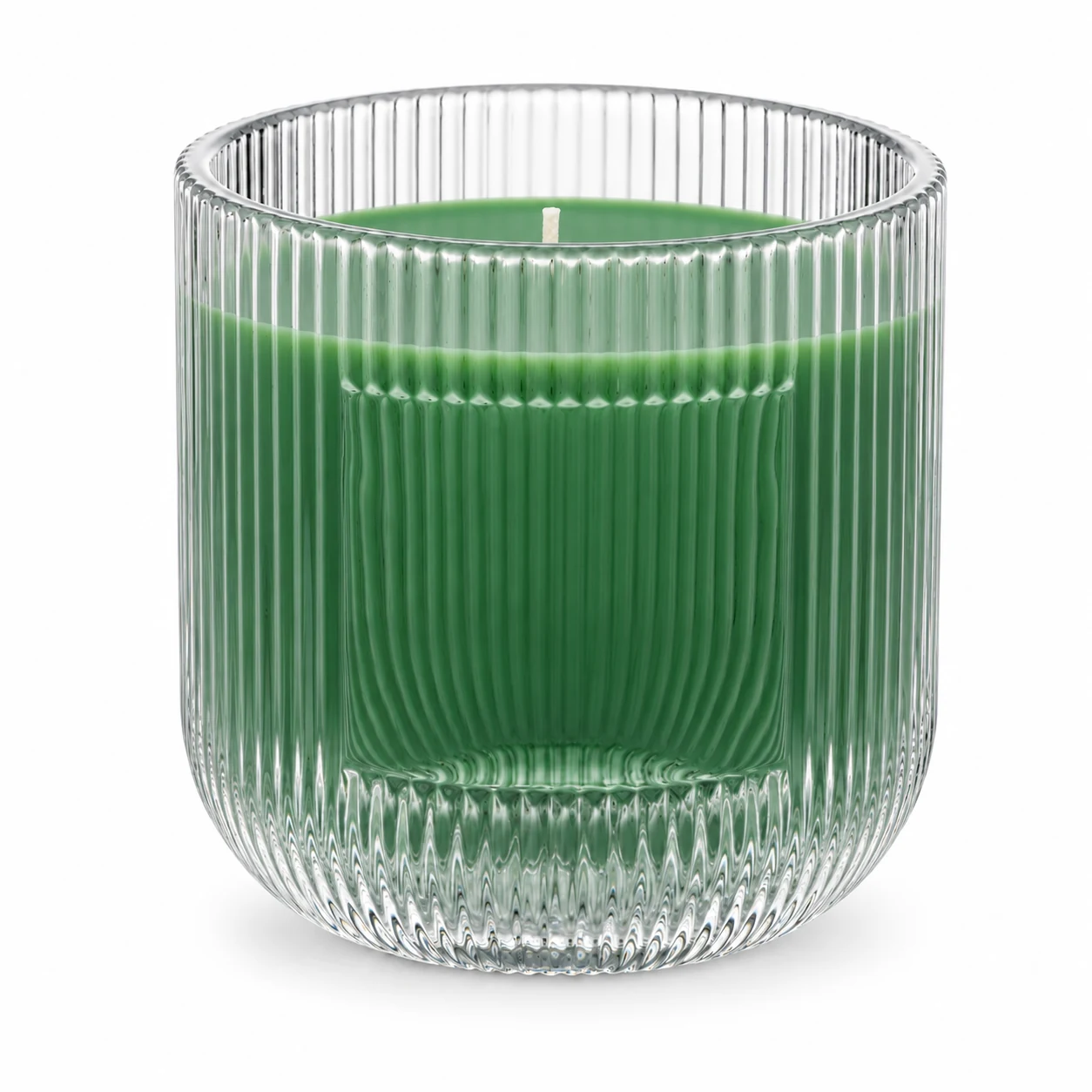 Fine-Ribbed Glass Candle Jar (VSS-CJ-067) — candle application — green wax