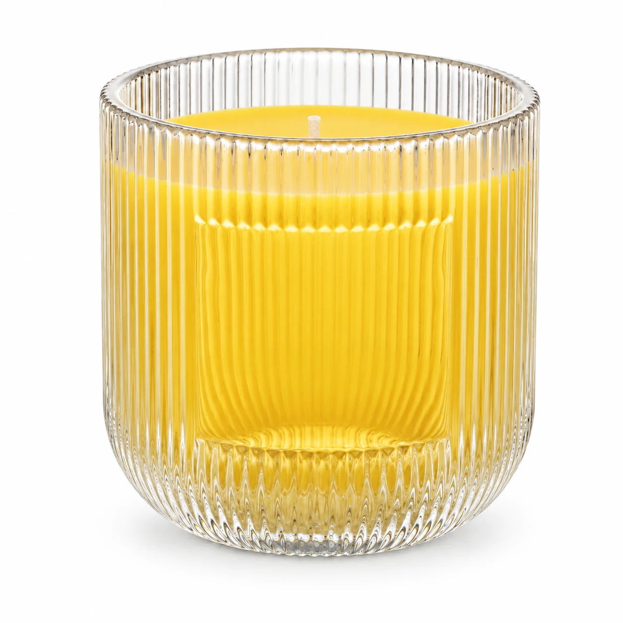 Fine-Ribbed Glass Candle Jar (VSS-CJ-067) — candle application — yellow wax