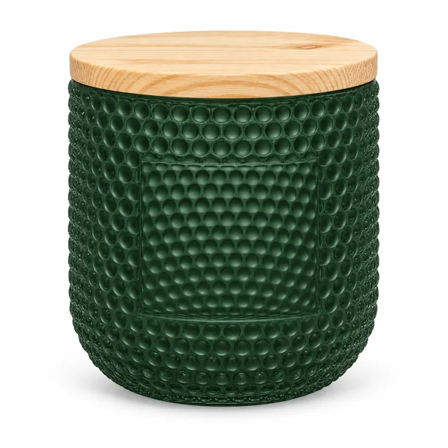 Hobnail Glass Candle Jar (VSS-CJ-068) — wooden lid — filled-candle reference