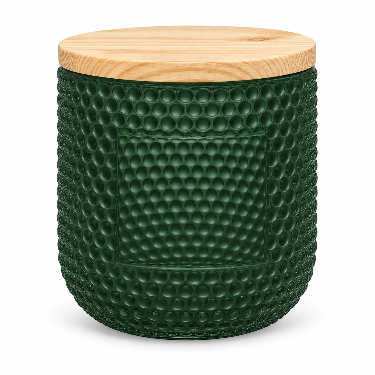 Hobnail Glass Candle Jar (VSS-CJ-068) — wooden lid — filled-candle reference
