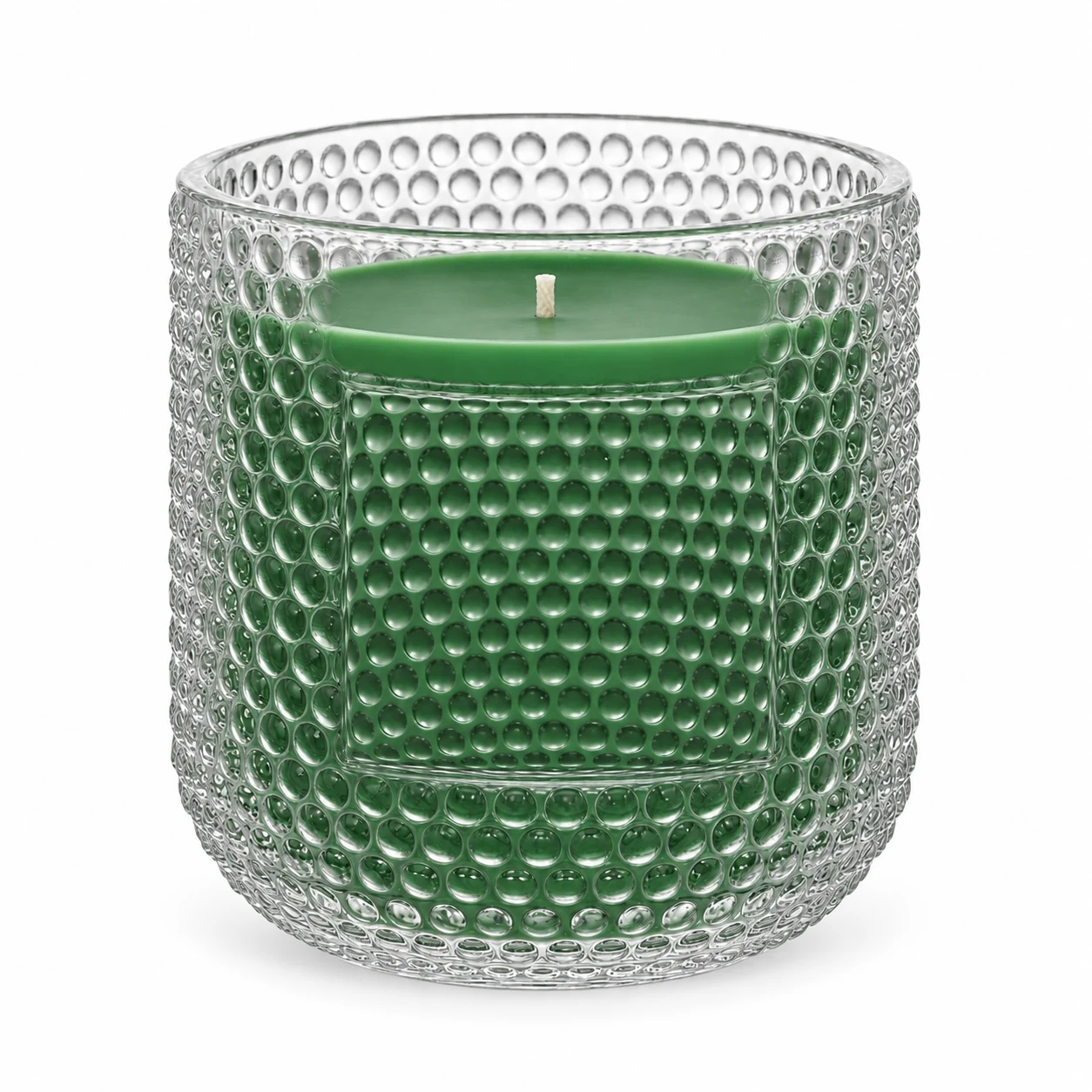 Hobnail Glass Candle Jar (VSS-CJ-068) — candle application — green wax