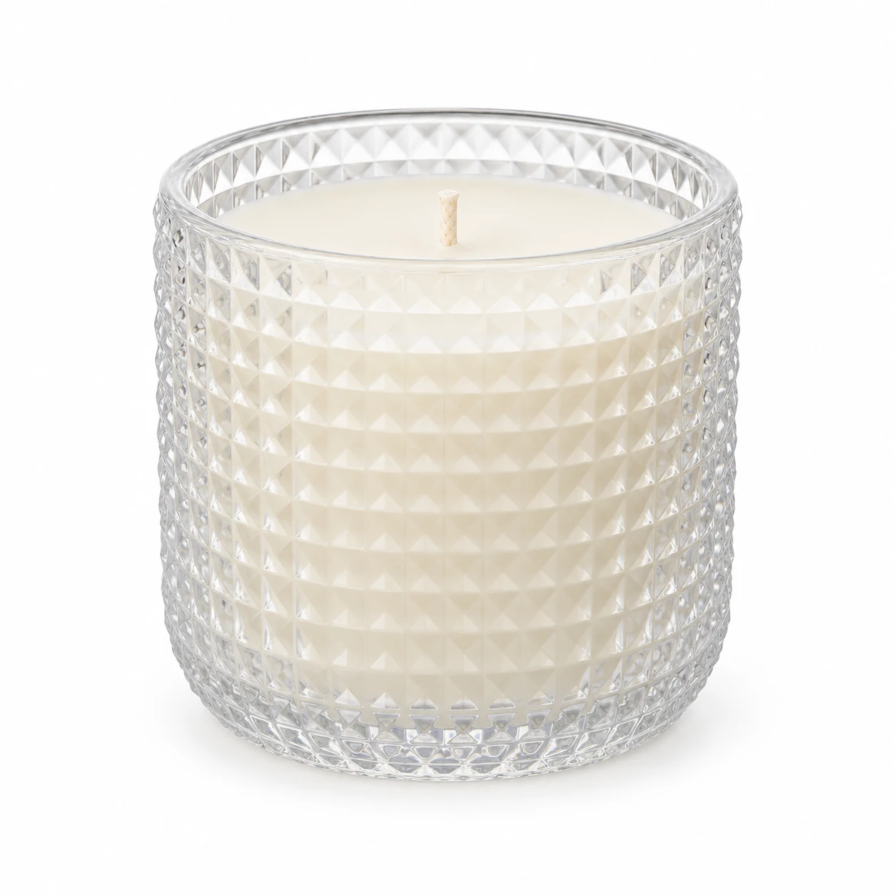 Textured Diamond Glass Candle Jar (VSS-CJ-069) — clear wax