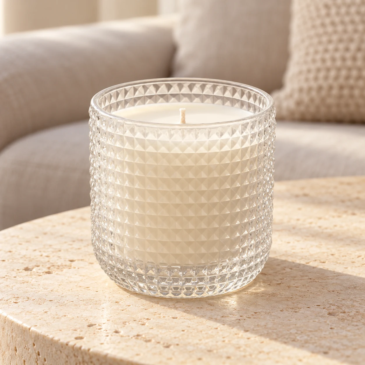 Textured Diamond Glass Candle Jar (VSS-CJ-069) — lifestyle 01