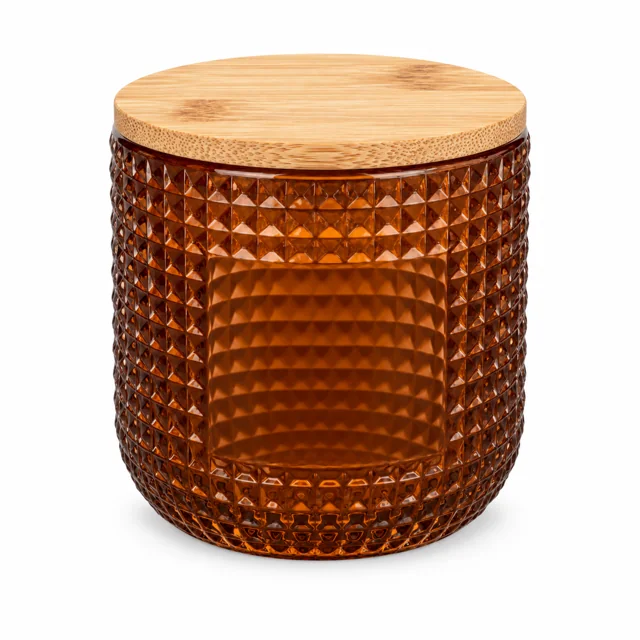 Textured Diamond Glass Candle Jar (VSS-CJ-069) — bamboo lid — filled-candle reference