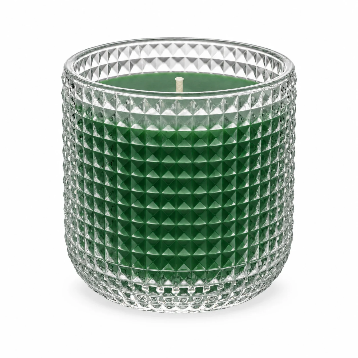 Textured Diamond Glass Candle Jar (VSS-CJ-069) — candle application — green wax