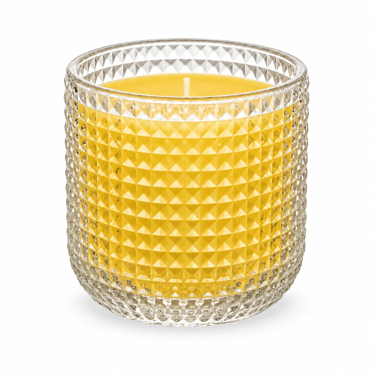 Textured Diamond Glass Candle Jar (VSS-CJ-069) — candle application — yellow wax