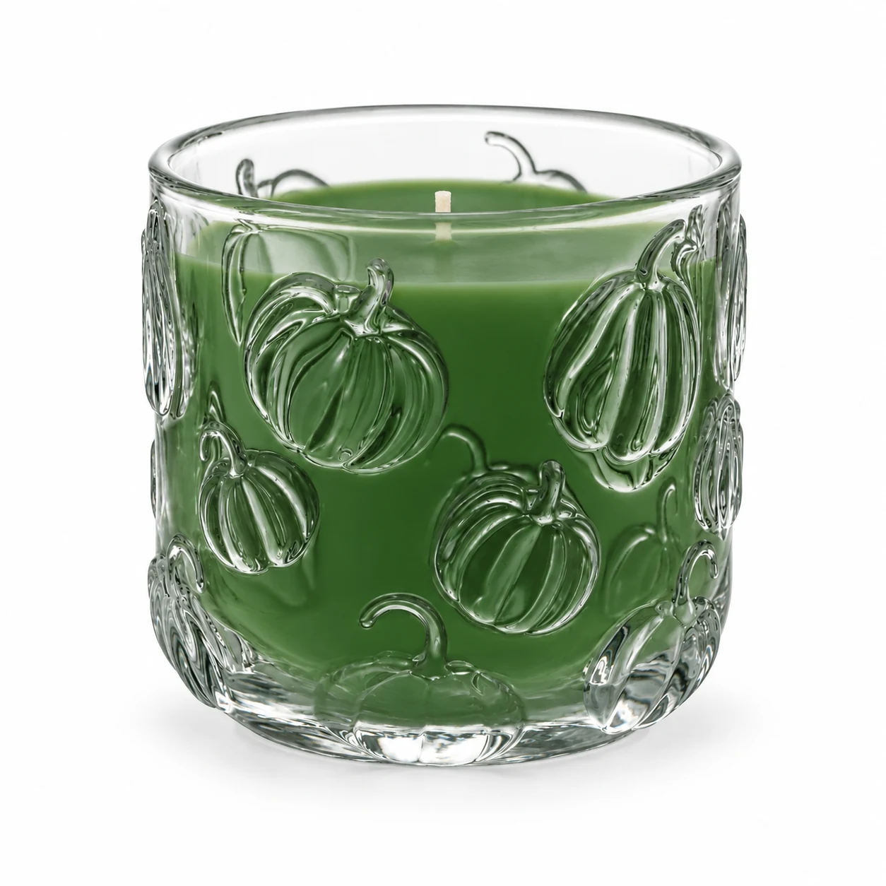 520ml Pumpkin-Pattern Glass Candle Jar - VSS-CJ-070 — candle application — green wax