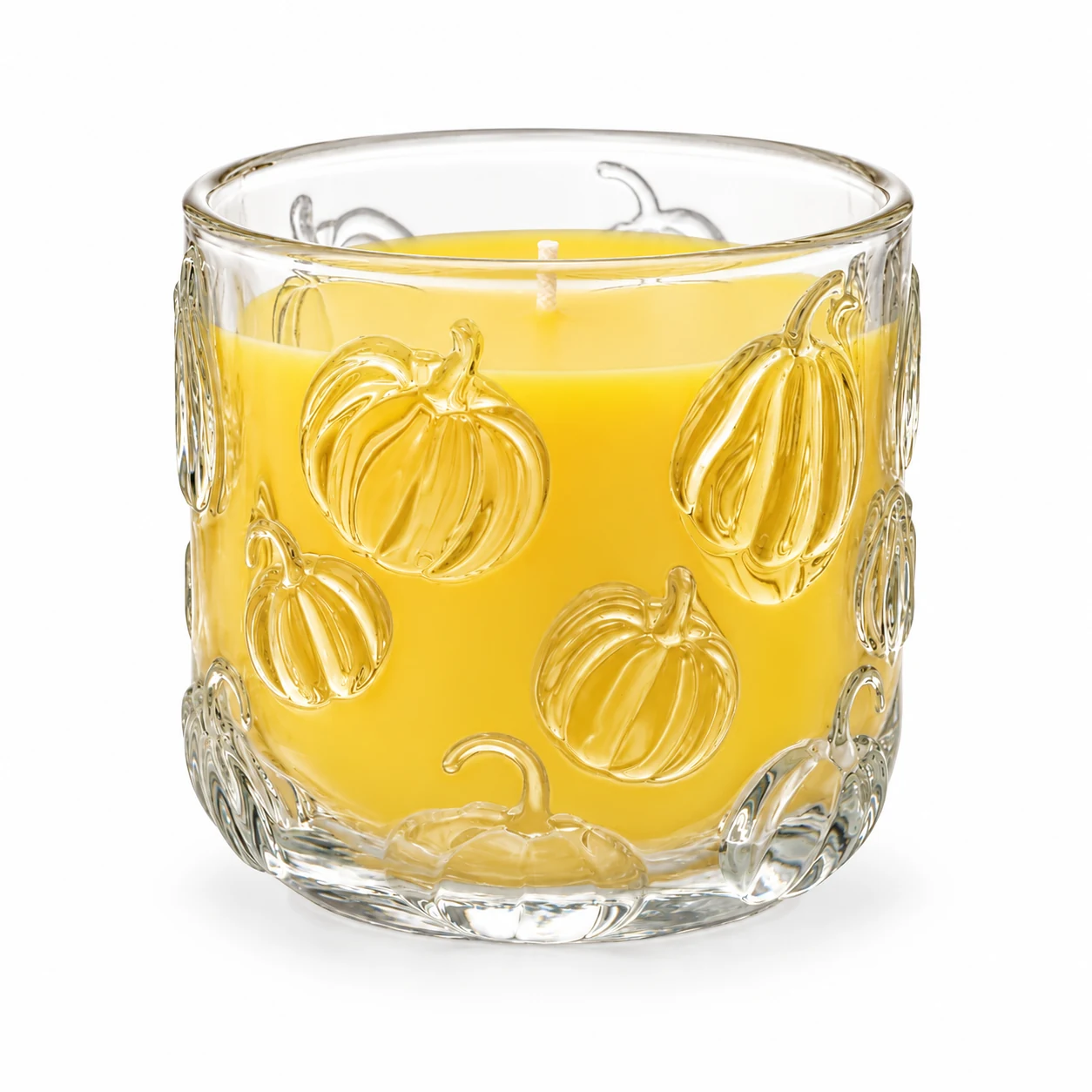 520ml Pumpkin-Pattern Glass Candle Jar - VSS-CJ-070 — candle application — yellow wax