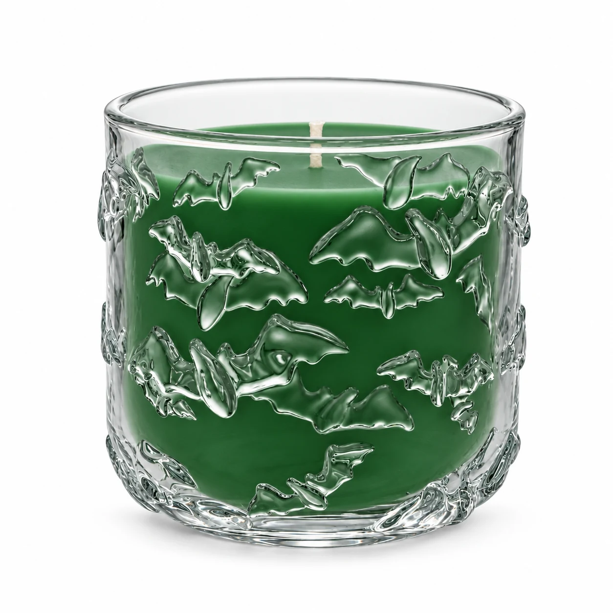 520ml Bat-Pattern Glass Candle Jar - VSS-CJ-071 — candle application — green wax
