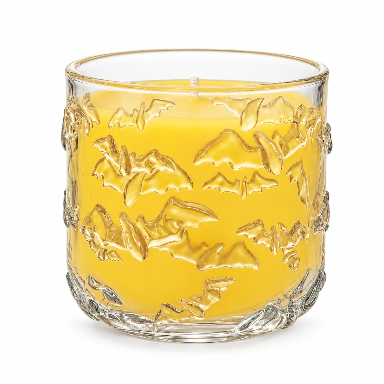 520ml Bat-Pattern Glass Candle Jar - VSS-CJ-071 — candle application — yellow wax