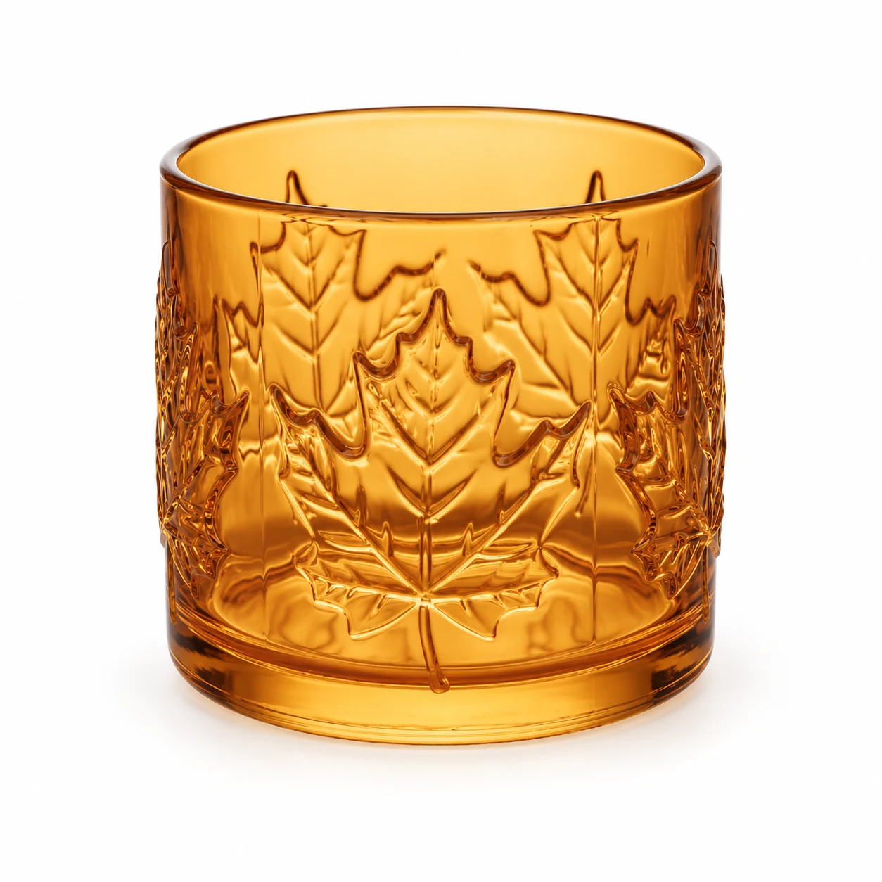 520ml Maple Leaf-Pattern Glass Candle Jar - VSS-CJ-072 — amber