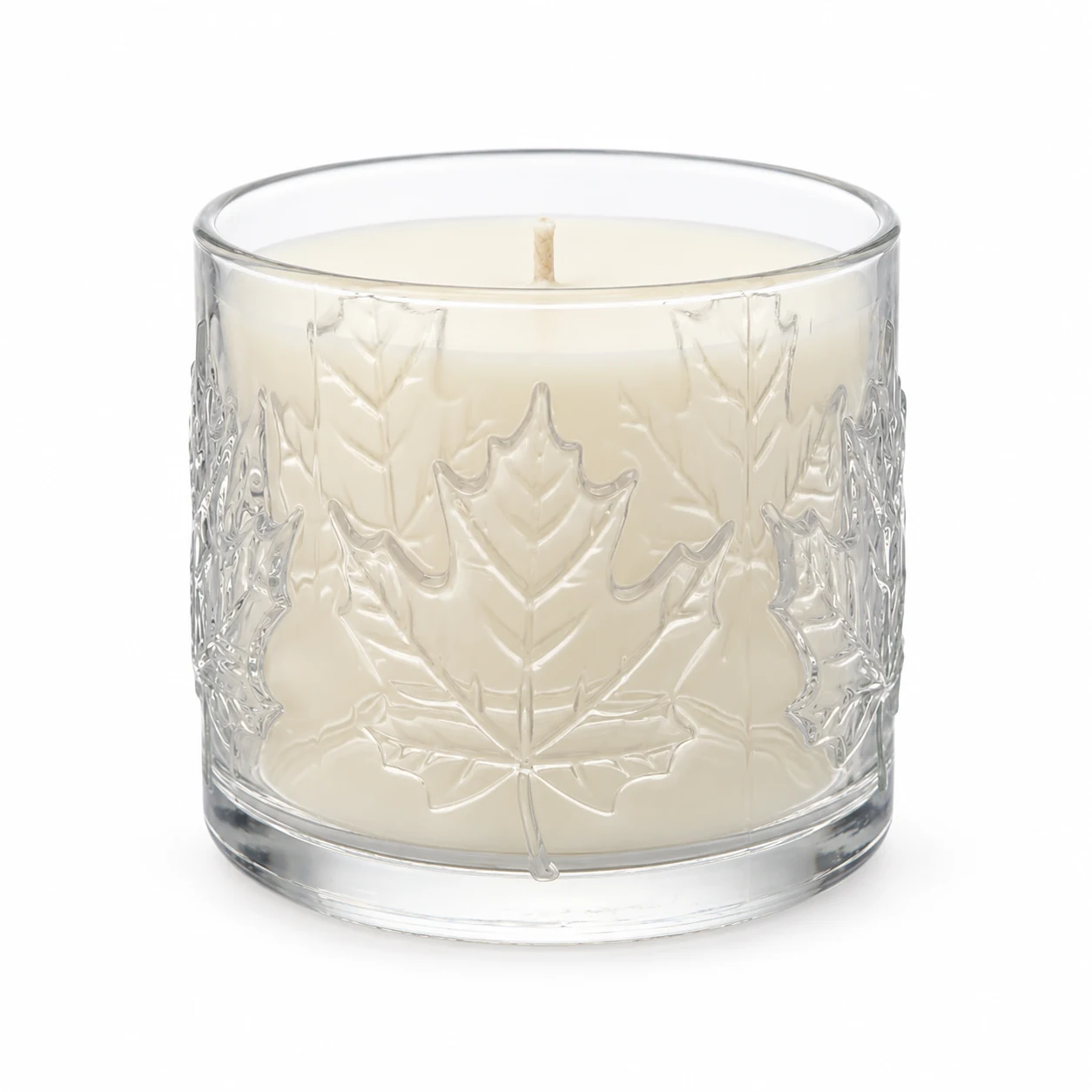 520ml Maple Leaf-Pattern Glass Candle Jar - VSS-CJ-072 — clear wax