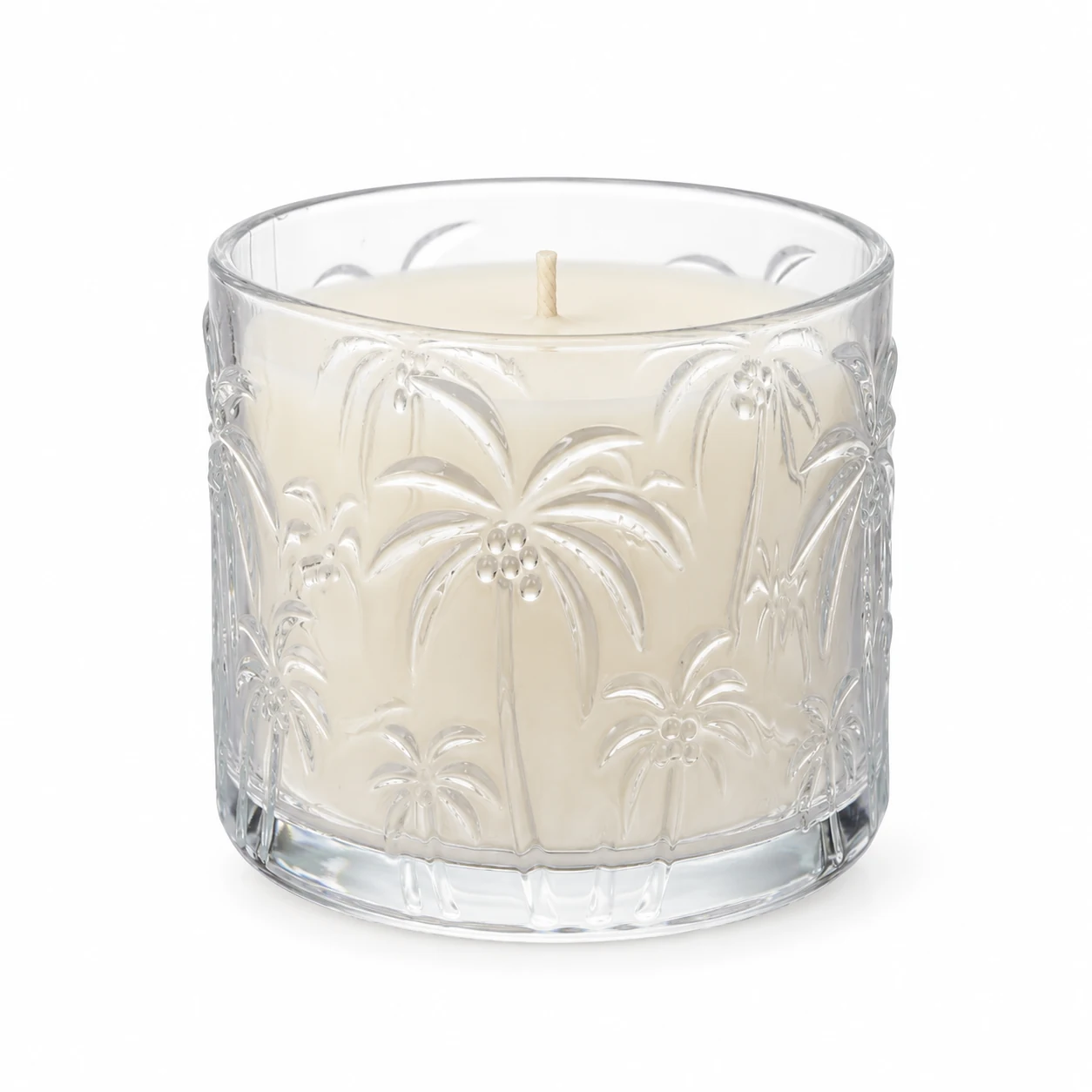 520ml Palm Tree-Pattern Glass Candle Jar - VSS-CJ-073 — clear wax