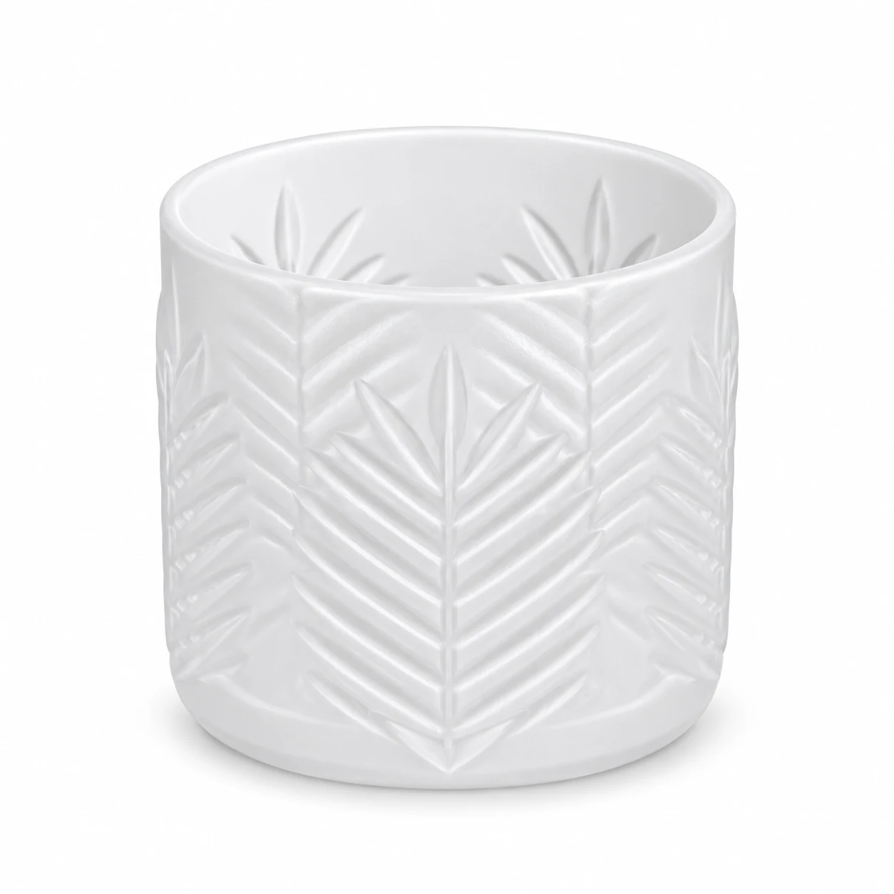 Fern-Pattern Glass Candle Jar (VSS-CJ-074) — white