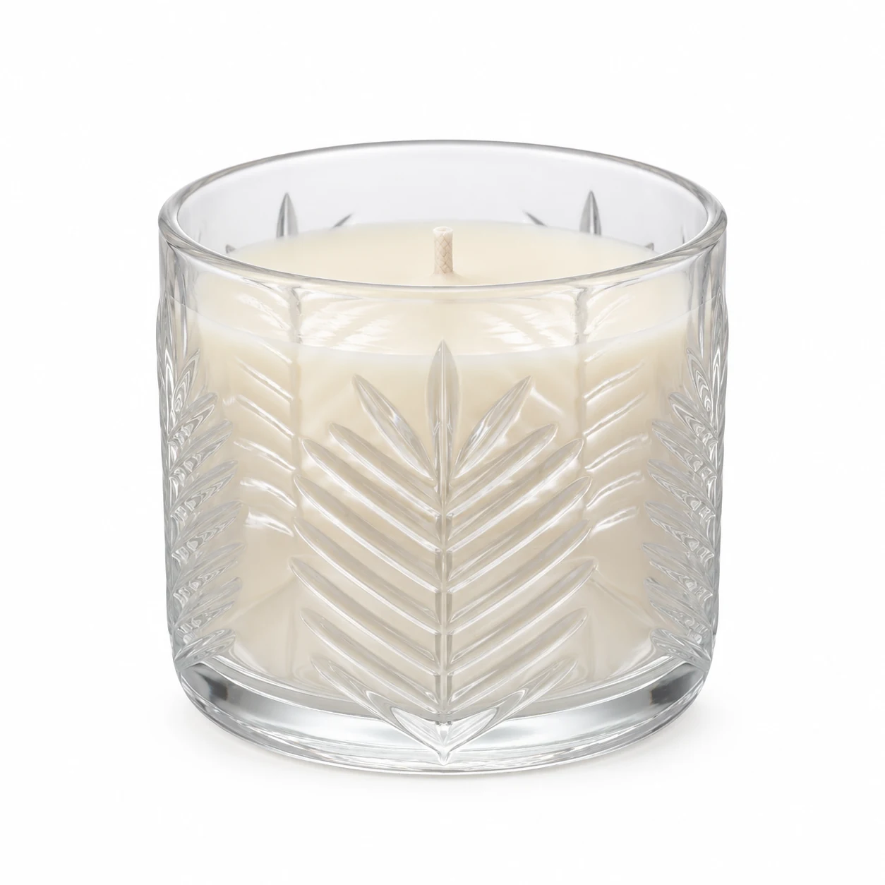 Fern-Pattern Glass Candle Jar (VSS-CJ-074) — clear wax