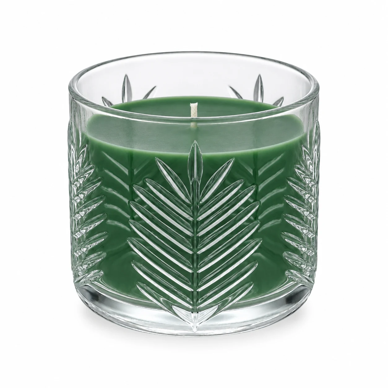 Fern-Pattern Glass Candle Jar (VSS-CJ-074) — candle application — green wax