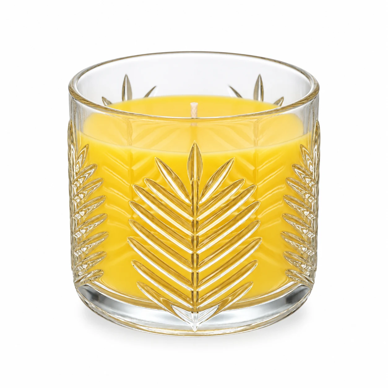 Fern-Pattern Glass Candle Jar (VSS-CJ-074) — candle application — yellow wax