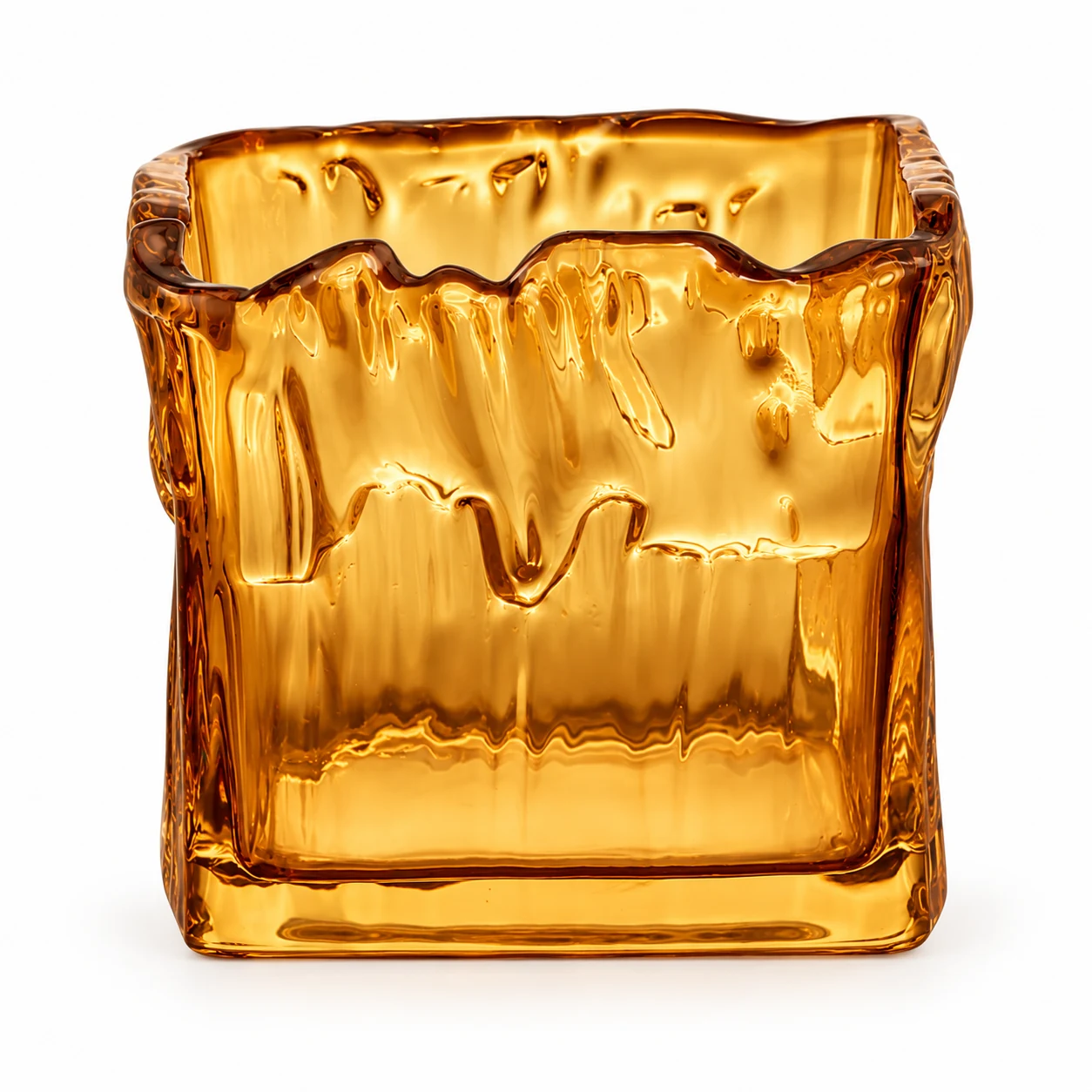 1250ml Wavy Square Glass Candle Jar - VSS-CJ-078 — amber
