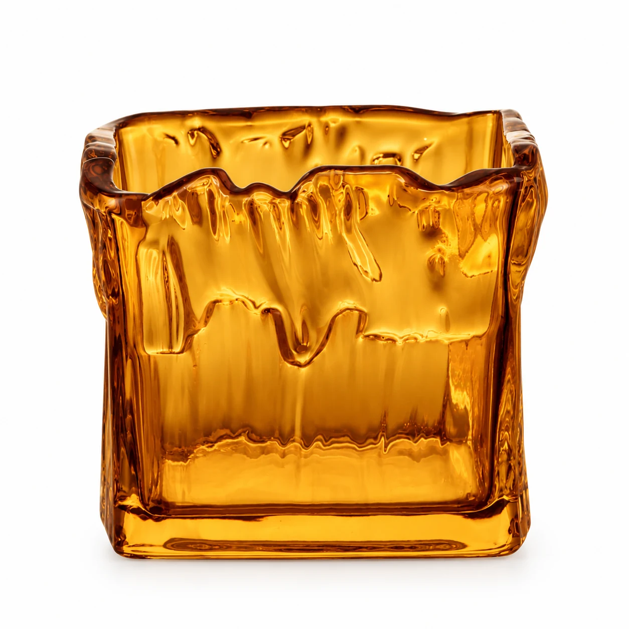 700ml Wavy Square Glass Candle Jar - VSS-CJ-079 — amber