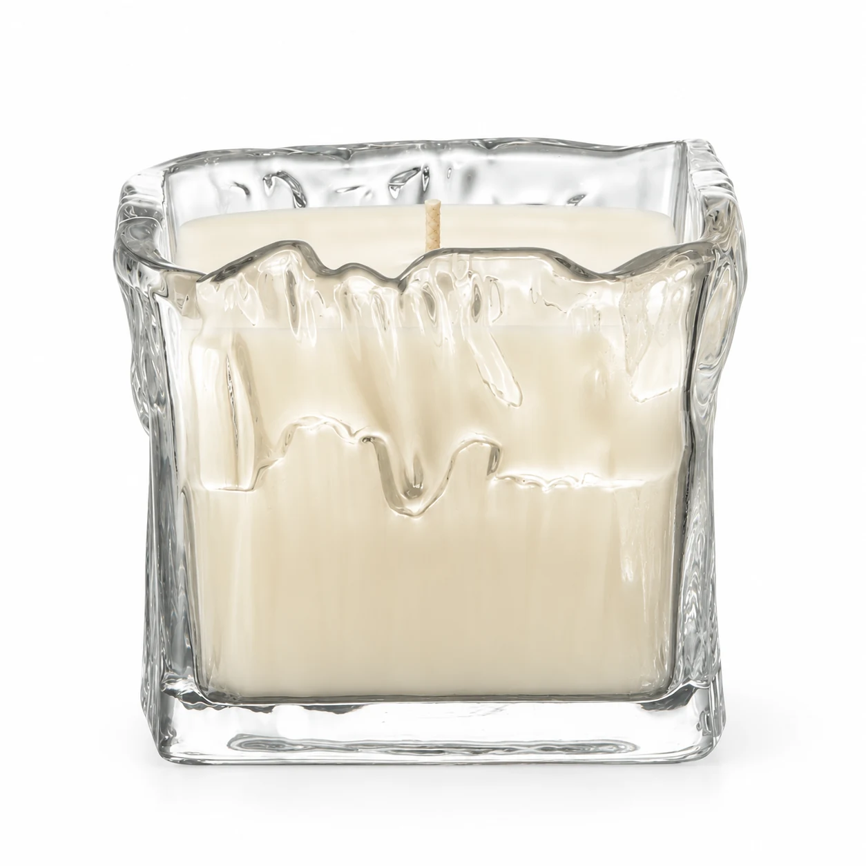 700ml Wavy Square Glass Candle Jar - VSS-CJ-079 — clear wax