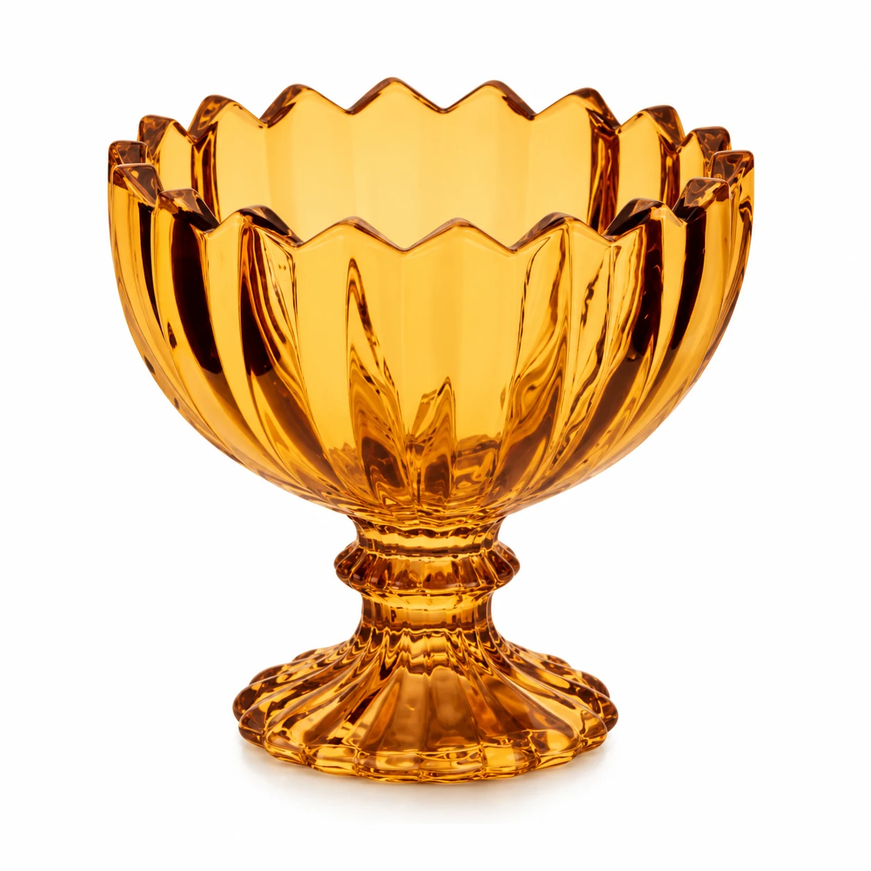 186ml Scalloped Pedestal Glass Candle Jar - VSS-CJ-081 — amber