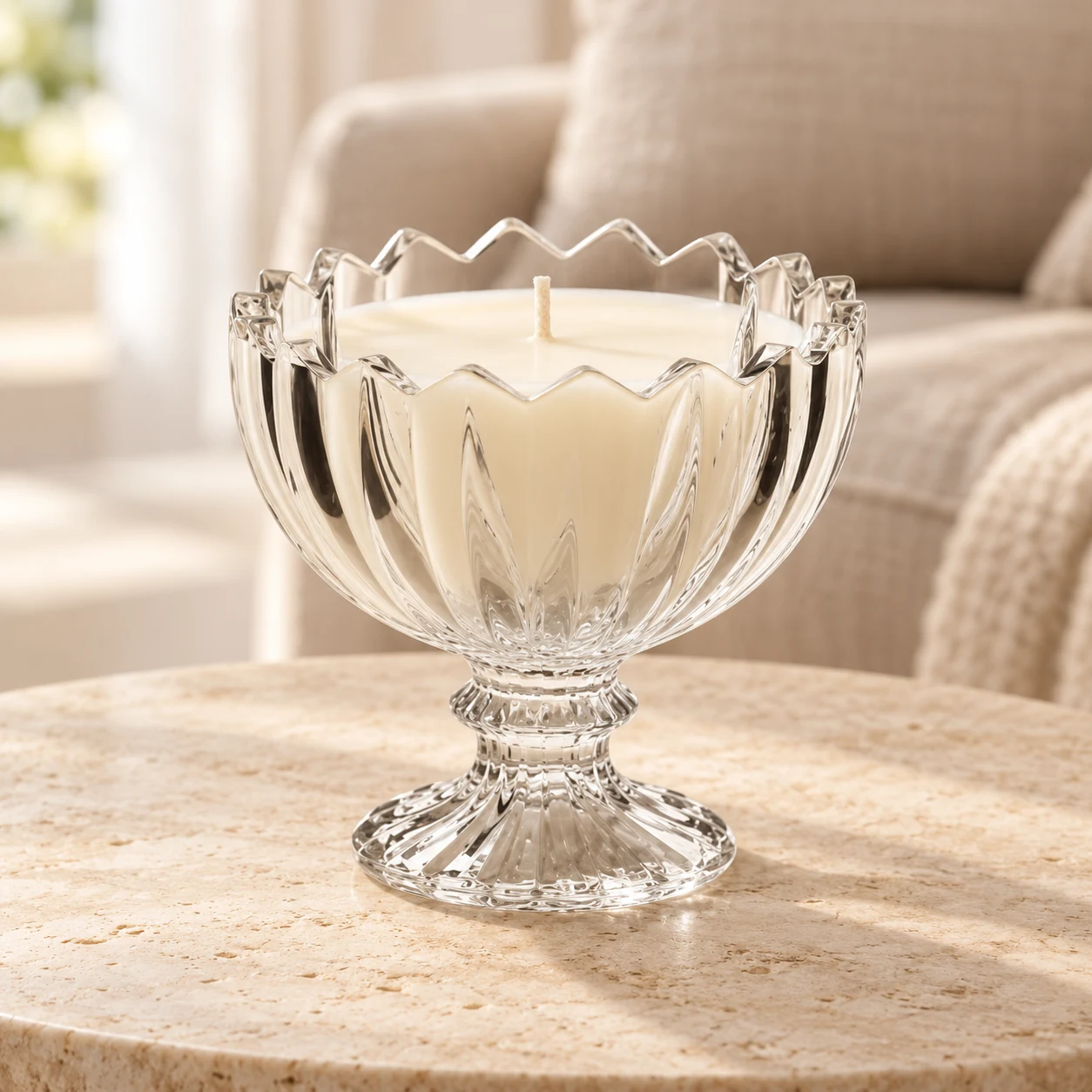 100ml Scalloped Pedestal Glass Candle Jar - VSS-CJ-082 — lifestyle 01