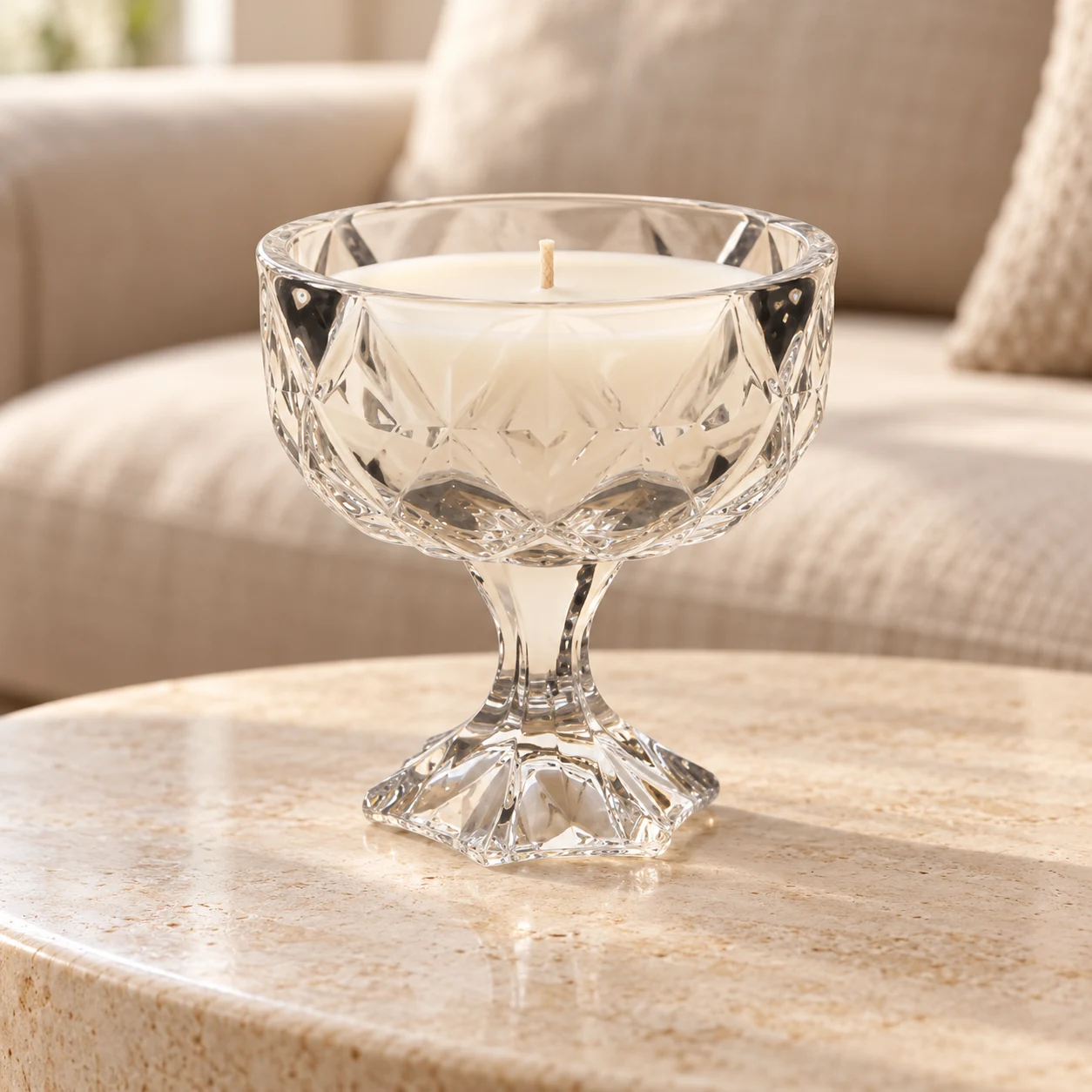 230ml Faceted Pedestal Glass Candle Jar - VSS-CJ-083 — lifestyle 01