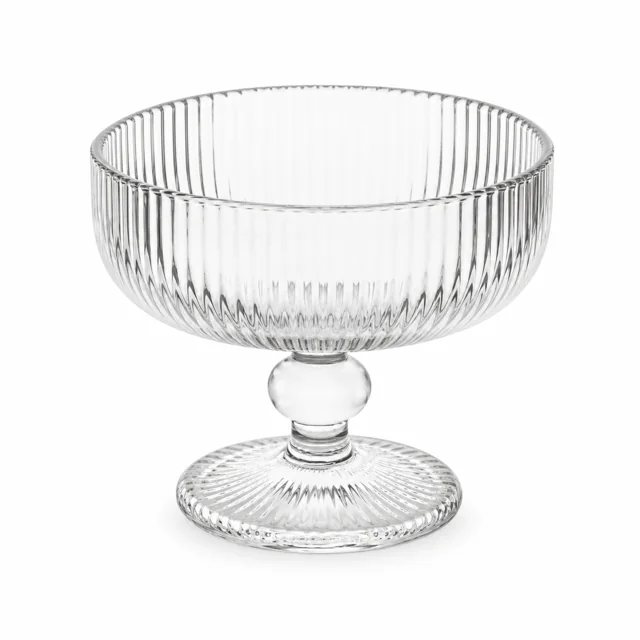 260ml Ribbed Pedestal Bowl Glass Candle Jar - VSS-CJ-084 — clear