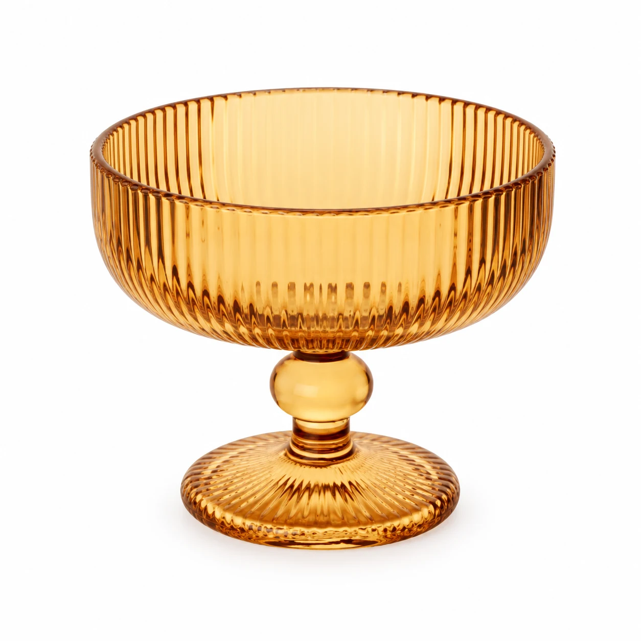 260ml Ribbed Pedestal Bowl Glass Candle Jar - VSS-CJ-084 — amber