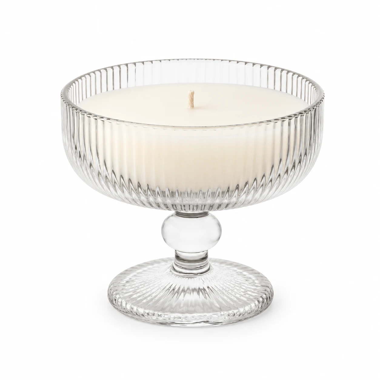 260ml Ribbed Pedestal Bowl Glass Candle Jar - VSS-CJ-084 — clear wax