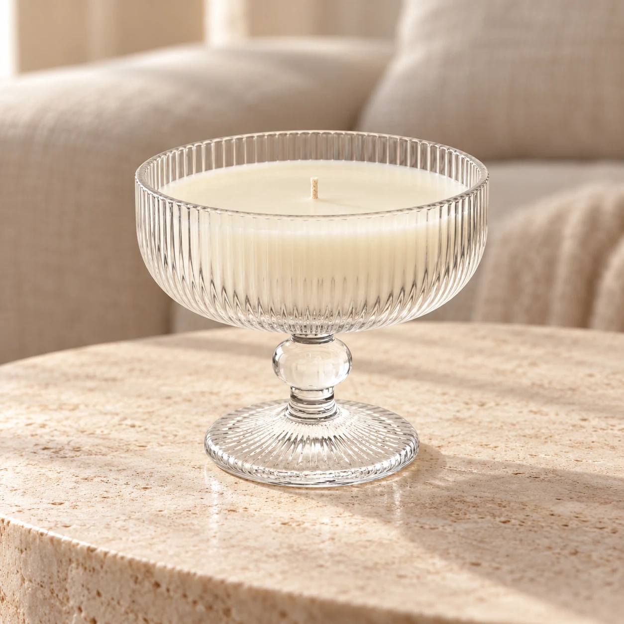 260ml Ribbed Pedestal Bowl Glass Candle Jar - VSS-CJ-084 — lifestyle 01