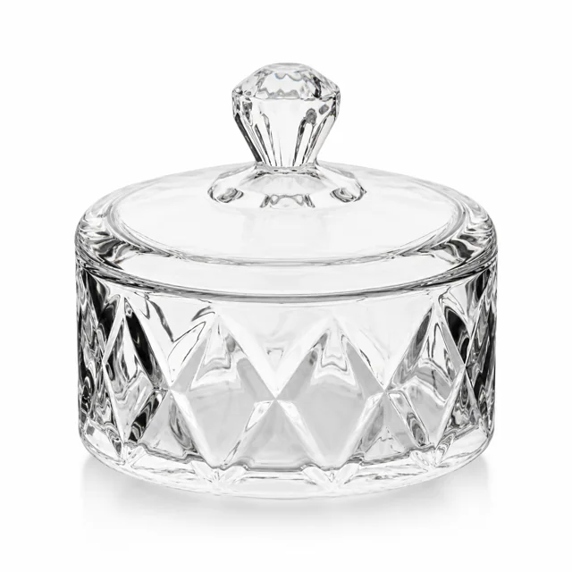 300ml Faceted Glass Candle Jar with Lid - VSS-CJ-086 — clear