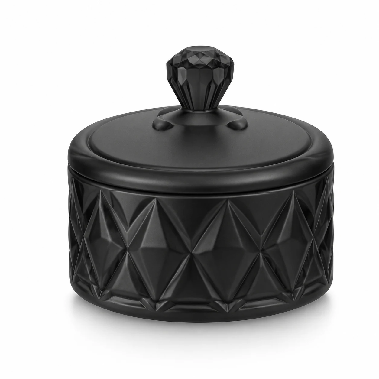 300ml Faceted Glass Candle Jar with Lid - VSS-CJ-086 — black